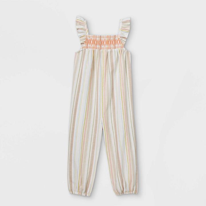 Toddler Girls' Striped Smocked Tank Romper - Art Class White