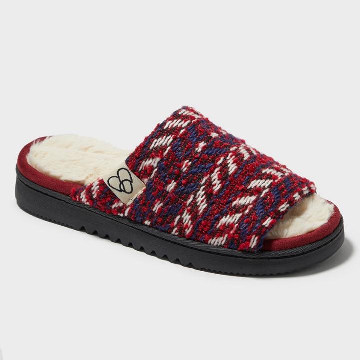 Dluxe By Dearfoams Women's Lindie Wide Vamp Slide Deluxe By Dearfoams - Red