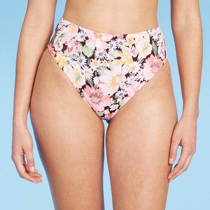 Women's High Leg High Waist Extra Cheeky Bikini Bottom - Shade & Shore Cinnamon Floral