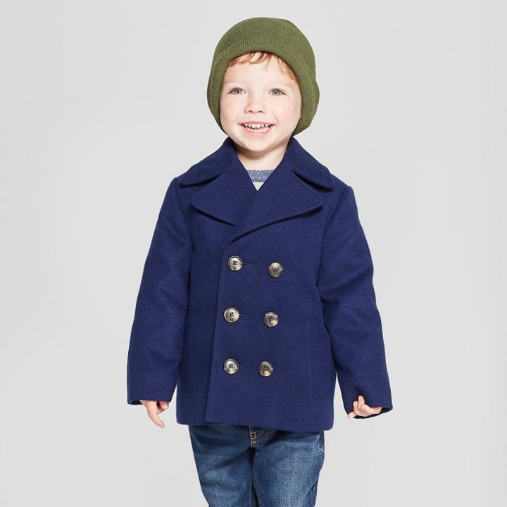 Toddler Boys' Faux Wool Pea Coat - Cat & Jack Navy