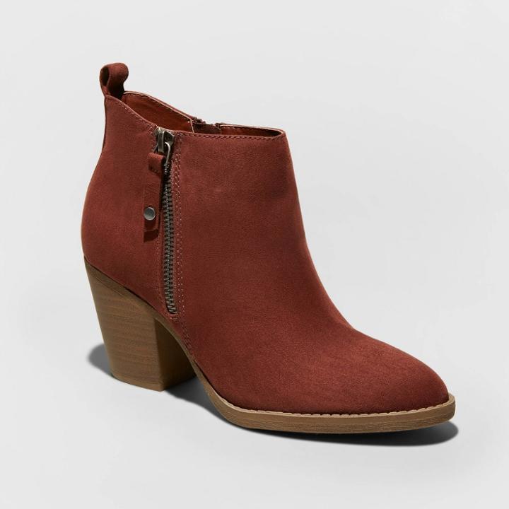 Women's Jameson Microsuede Double Zip Bootie - Universal Thread Burgundy