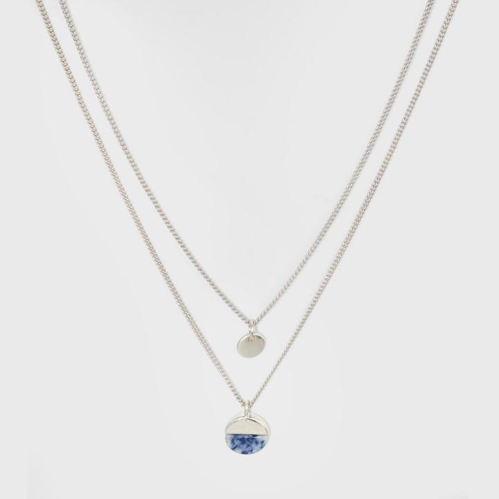 Semi Precious 2 Row Layered Necklace - Universal Thread Blue Mineral,