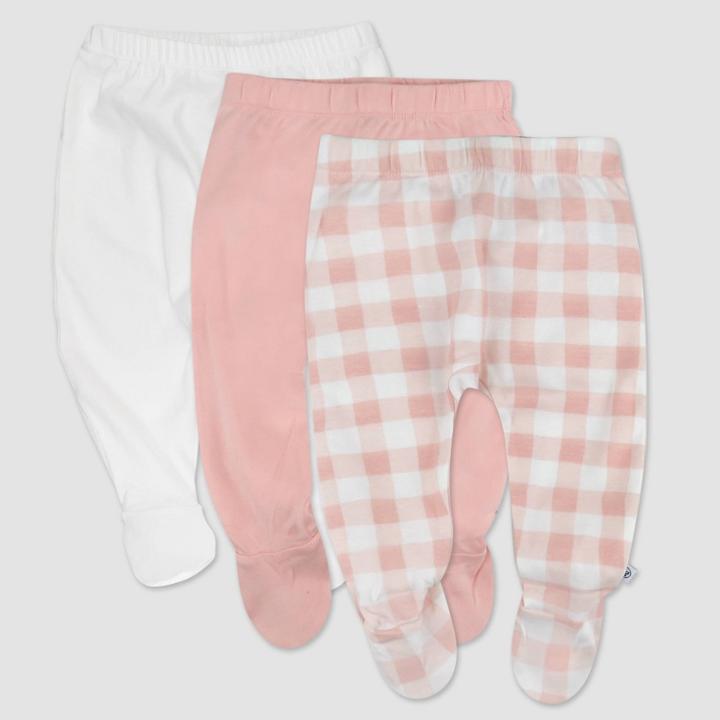 Honest Baby 3pks Buffalo Check Footed Harem Pants - Peach Orange Newborn