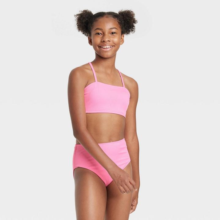 Girls' Strawberry Fruit Snack Bandeau Bralette Swimsuit Top - Art Class Berry Pink
