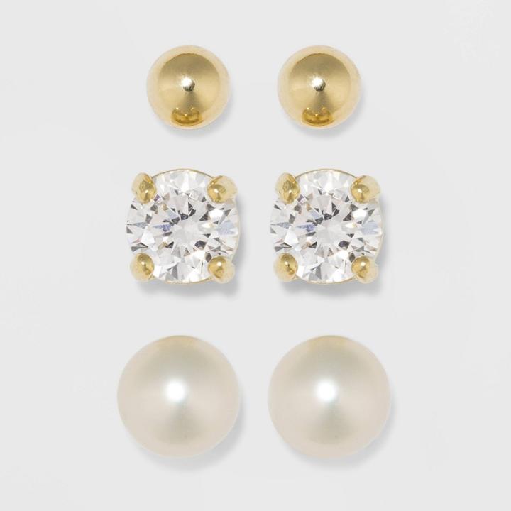 Gold Over Sterling Silver Cubic Zirconia And Freshwater Pearl Fine Jewelry Earrings - A New Day Gold/clear