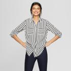 Women's Striped Long Sleeve Blouse - A New Day Black/white