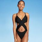 Juniors' Cross Front One Piece Swimsuit - Xhilaration Black