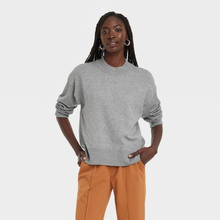 Women's Fine Gauge Crewneck Sweater - A New Day Gray