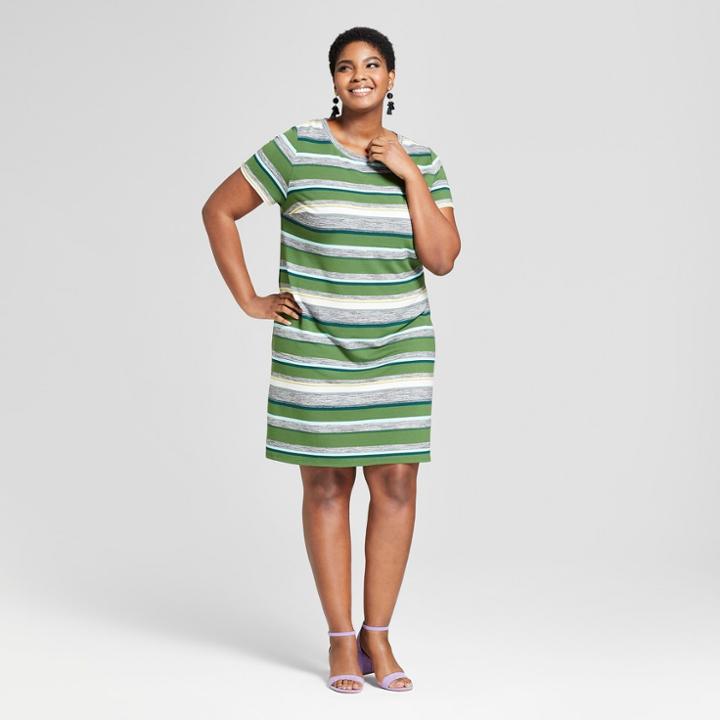 Women's Plus Size Striped T-shirt Dress - Ava & Viv Green X
