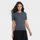 Women's Short Sleeve Ribbed T-shirt - A New Day Dark Blue