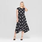 Women's Polka Dot Cap Sleeve Asymmetric Hem Midi Dress - Who What Wear Black/white