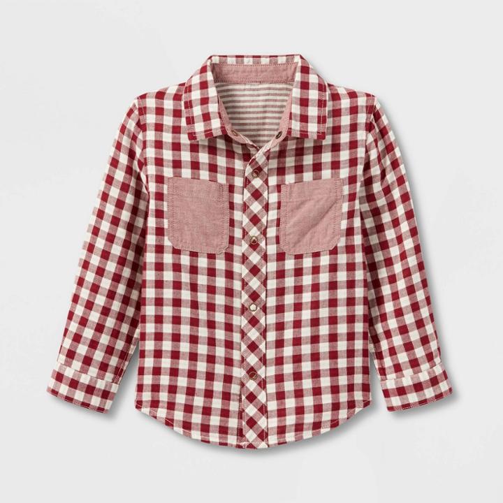Toddler Boys' Reversible Long Sleeve Flannel Button-up Shirt - Cat & Jack Burgundy