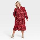 Women's Plus Size Floral Print Balloon Long Sleeve Ruffle Dress - Universal Thread Burgundy