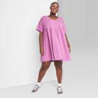Women's Plus Size Short Sleeve Babydoll Sweatshirt Dress - Wild Fable Cherry