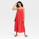 Women's Spaghetti Strap Smocked Dress - A New Day Red