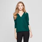 Women's Long Sleeve Drape Front Top - A New Day Green