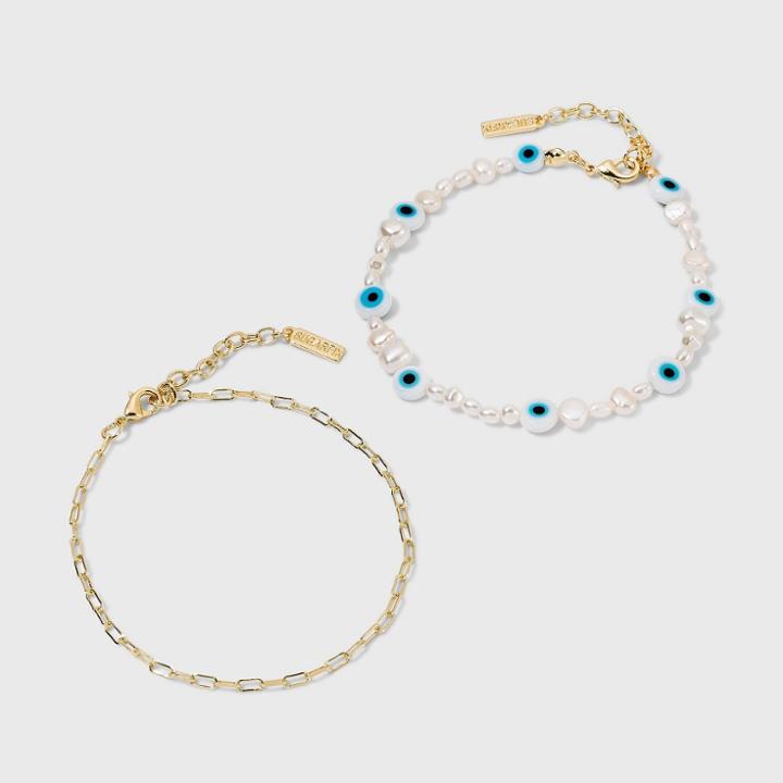 Sugarfix By Baublebar Mixed Media Anklet Set - Turquoise
