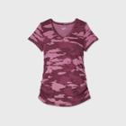 Maternity Camo Print Short Sleeve V-neck Side Shirred T-shirt - Isabel Maternity By Ingrid & Isabel Burgundy