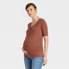 Short Sleeve Ribbed Henley Maternity Shirt - Isabel Maternity By Ingrid & Isabel Brown