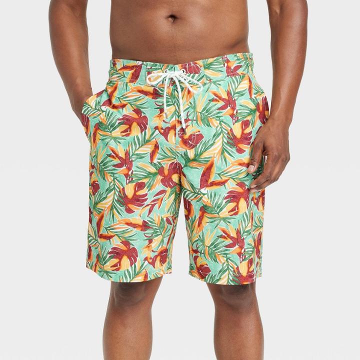 Men's 9 Leaf Print E-board Swim Shorts - Goodfellow & Co Green/red