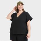 Women's Plus Size Short Sleeve V-neck Blouse - Universal Thread Black