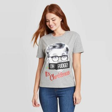 Jerry Leigh Women's Christmas Story Oh Fudge Short Sleeve Graphic T-shirt - Heather Gray