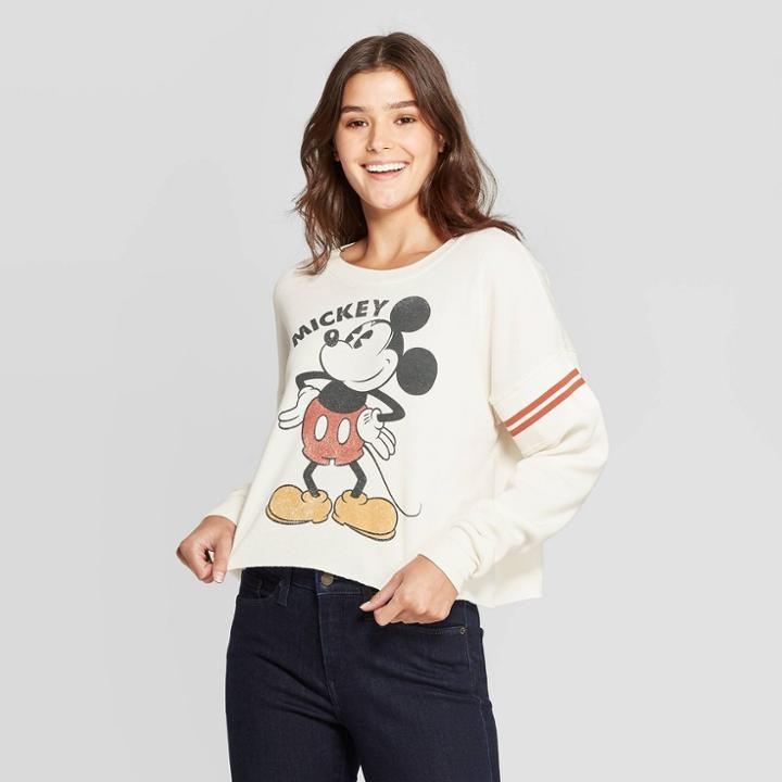 Disney Women's Mickey Sweatshirt (juniors') - Cream M, Size: