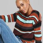 Women's Striped Long Sleeve Vintage Crew Neck Pullover - Wild Fable Red