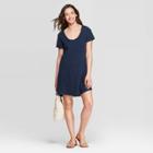 Women's Short Sleeve Scoop Neck At Knee T-shirt Dress - Universal Thread Navy (blue)