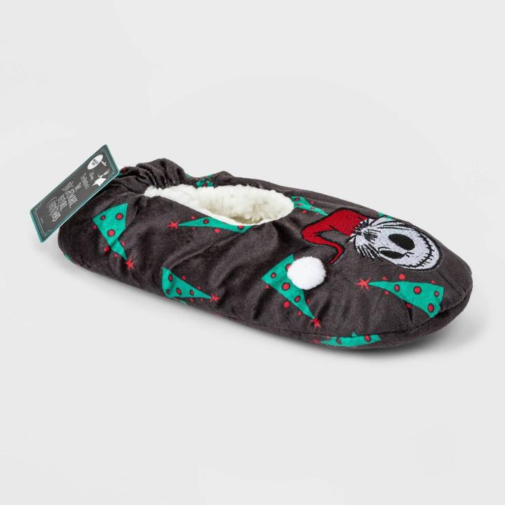 Disney Women's Nightmare Before Christmas Microsuede Slipper Socks With Embroidery And Grippers - Black