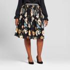 Women's Plus Size Pleated Floral Midi Skirt - Ava & Viv Black