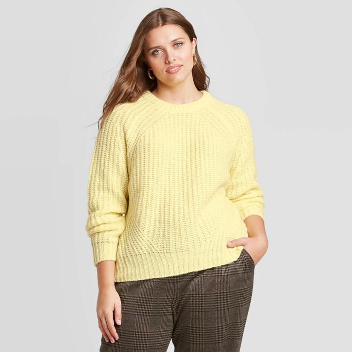 Women's Plus Size Crewneck Pullover Sweater - A New Day Light Yellow
