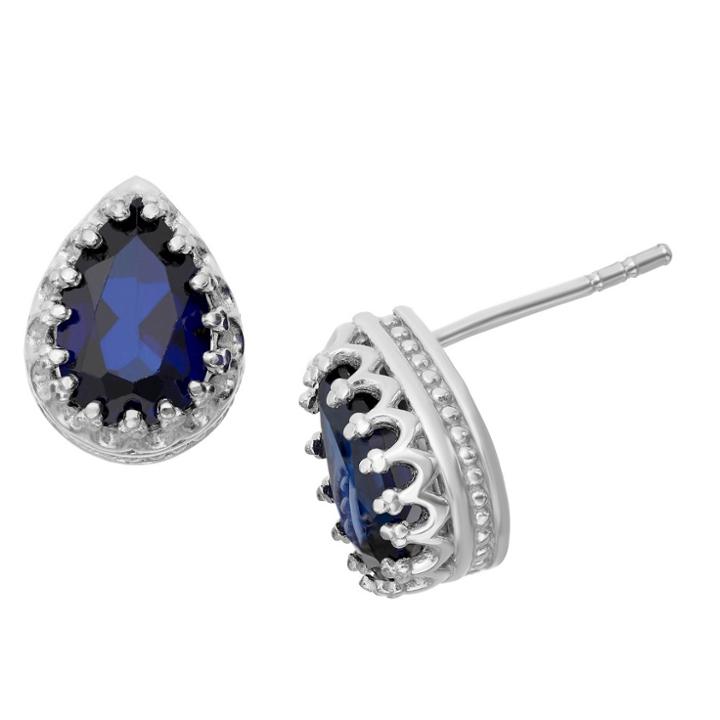 2 2/3 Tcw Tiara Sterling Silver Pear-cut Sapphire Crown Earrings