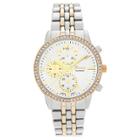 Women's Geneva Platinum Rhinestone Accent Bezel Panther Link Watch - Two Tone, White