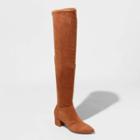Women's Naviah Faux Leather Heeled Over The Knee Boots - A New Day Cognac
