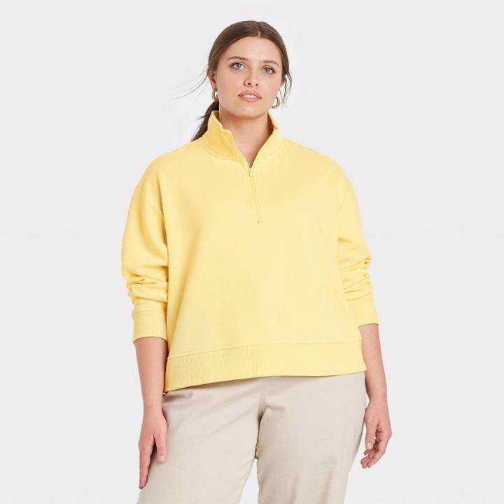 Women's Plus Size Quarter Zip Sweatshirt - A New Day Yellow