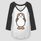 Fifth Sun Women's 3/4 Sleeve Star Wars Big Porg Raglan T-shirt - (juniors') White/black