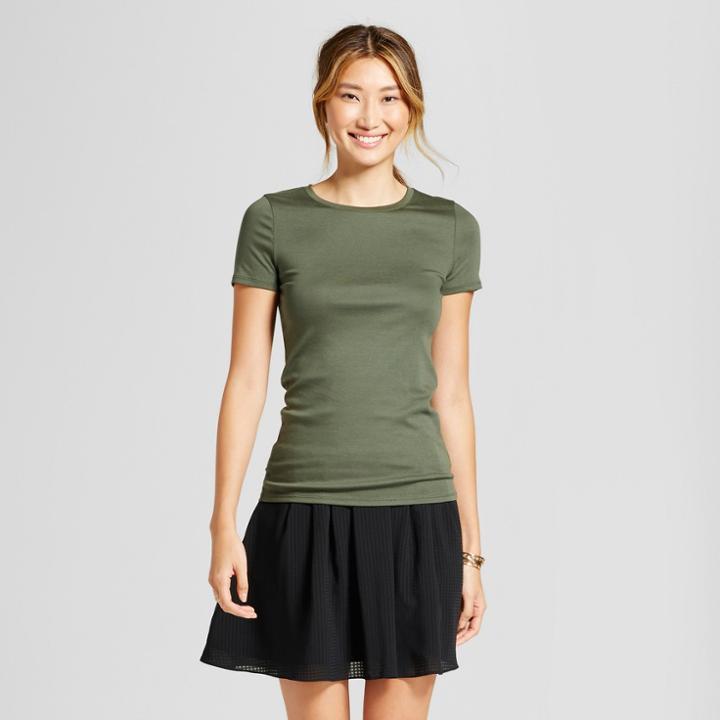 Women's Fitted Short Sleeve Crew T-shirt - A New Day Moss (green)