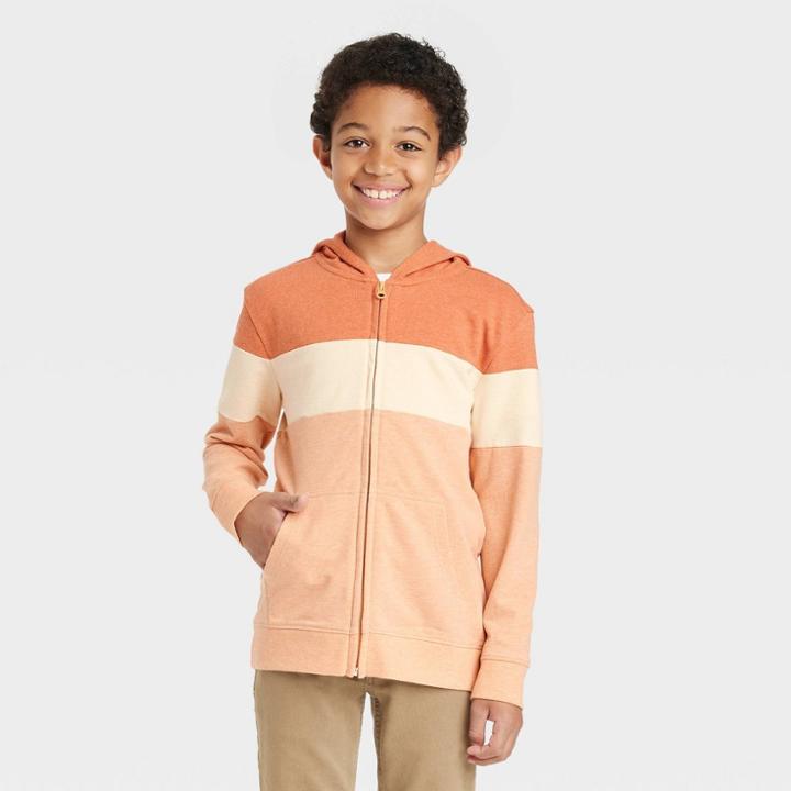 Boys' Colorblock Zip-up Hoodie - Cat & Jack Orange/cream
