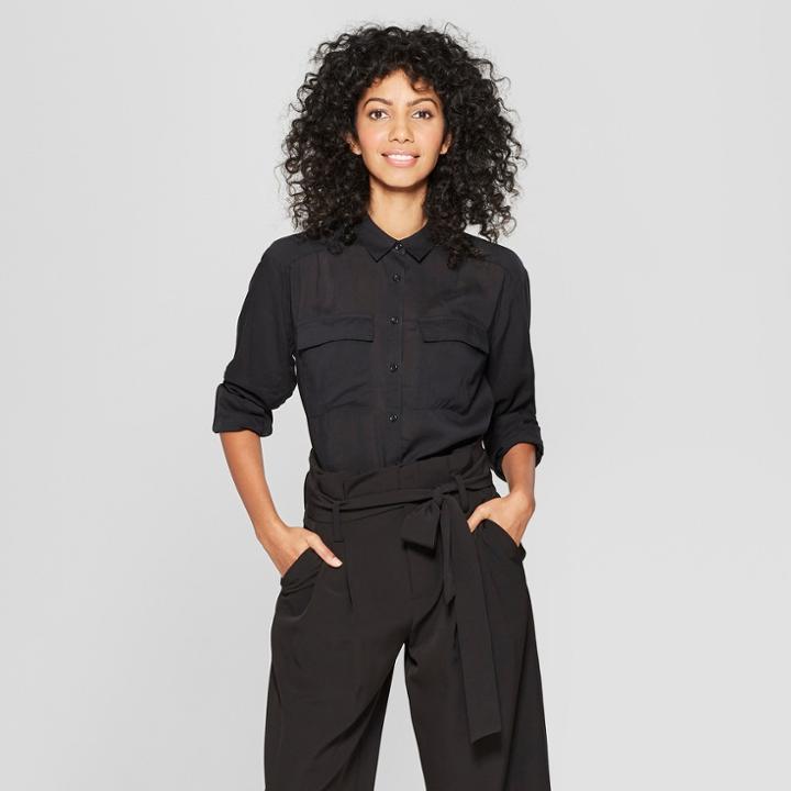 Women's Long Sleeve Utility Shirt - A New Day Black
