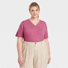 Women's Plus Size Short Sleeve V-neck Drapey T-shirt - A New Day Purple