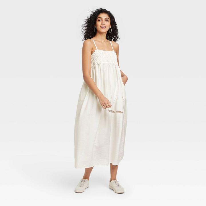 Women's Spaghetti Strap Smocked Dress - A New Day White