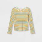 Girls' Rib-knit Printed Long Sleeve Top - Cat & Jack Light Mustard Yellow/cream
