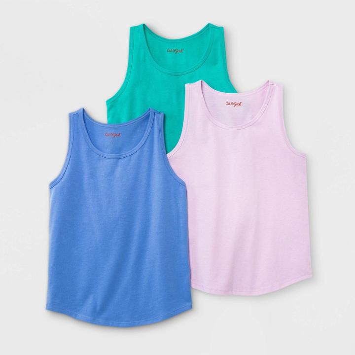 Girls' 3pk Tank Top - Cat & Jack Periwinkle Blue/light Purple/green