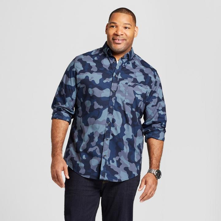 Men's Tall Standard Fit Long Sleeve Northrop Button-down Shirt - Goodfellow & Co Geneva Blue