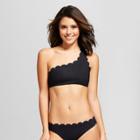 Vanilla Beach Women's Ribbed Scallop One Shoulder Bikini Top - Honey Black