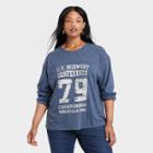 Women's Plus Size Long Sleeve Varsity T-shirt - Universal Thread Blue