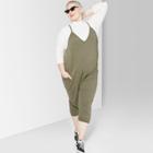 Women's Plus Size Strappy V-neck Cropped Knit Jumpsuit - Wild Fable Olive