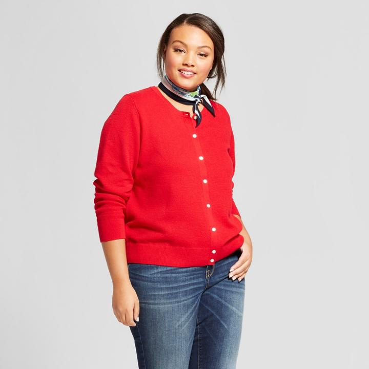 Women's Plus Size Long Sleeve Any Day Cardigan - A New Day Red X