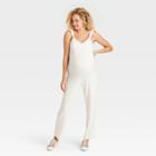 The Nines By Hatch Flounce Short Sleeve Maternity Jumpsuit White